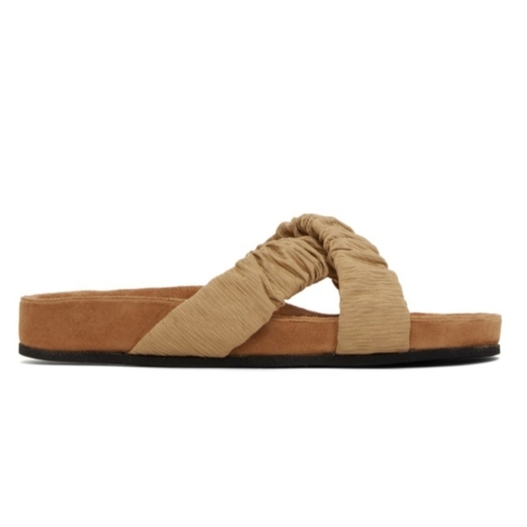 NWB STAUD Tan Ruching Criss Crossing Straps Women's Slip On Sandals Size 38 - Picture 3 of 9